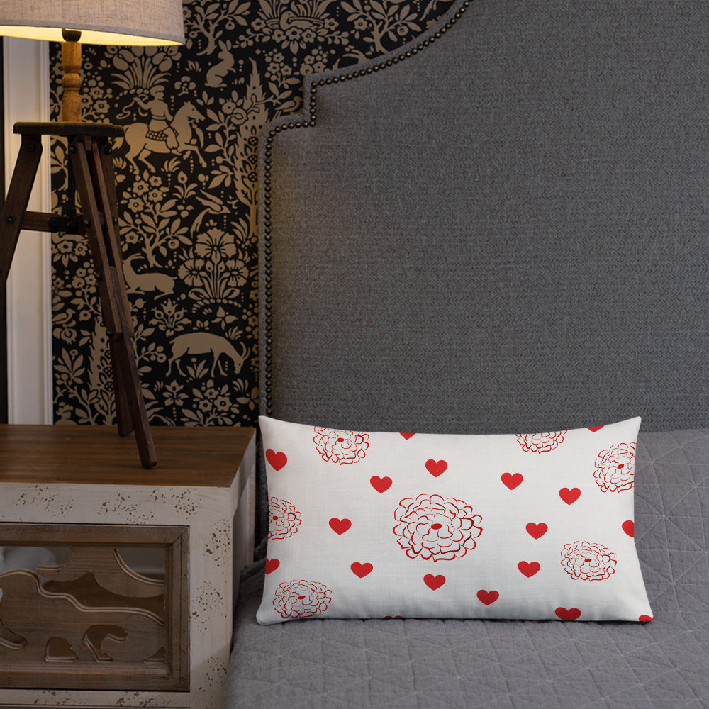 Valentine's Red Hearts and Roses Premium Pillow