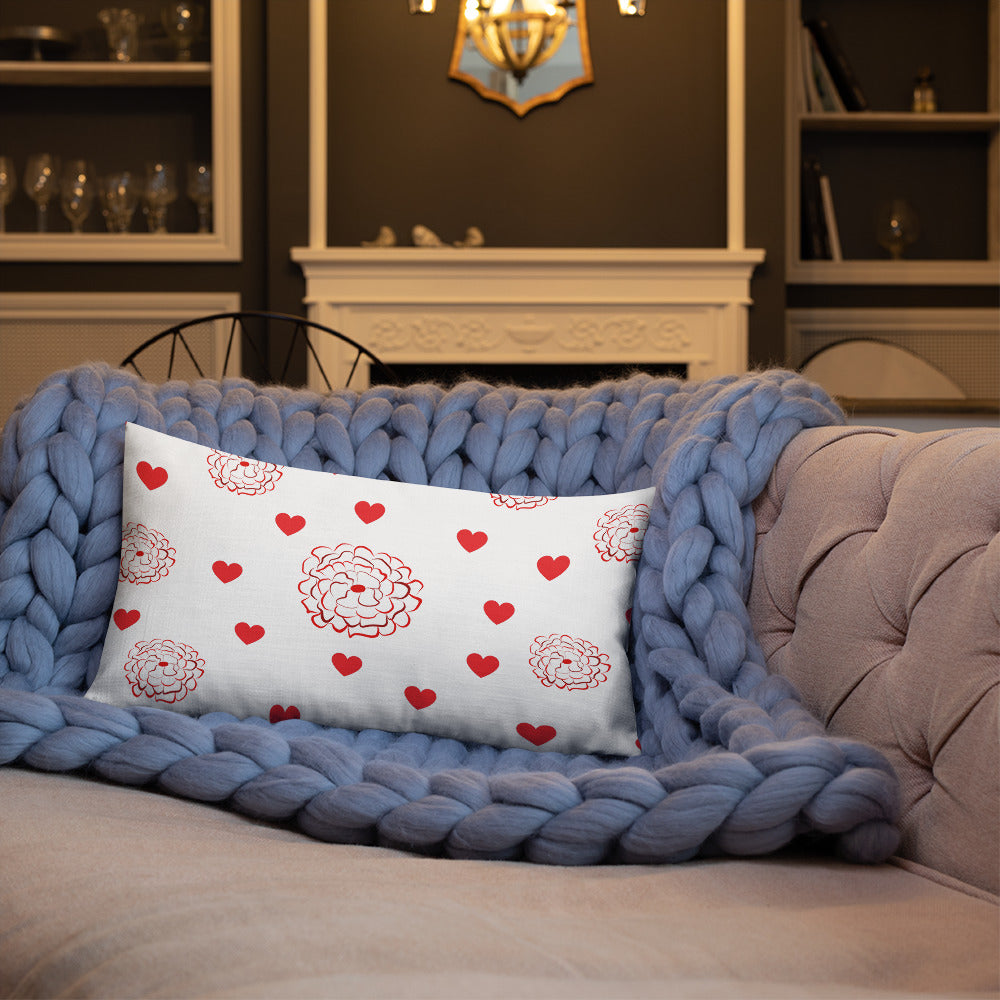 Valentine's Red Hearts and Roses Premium Pillow