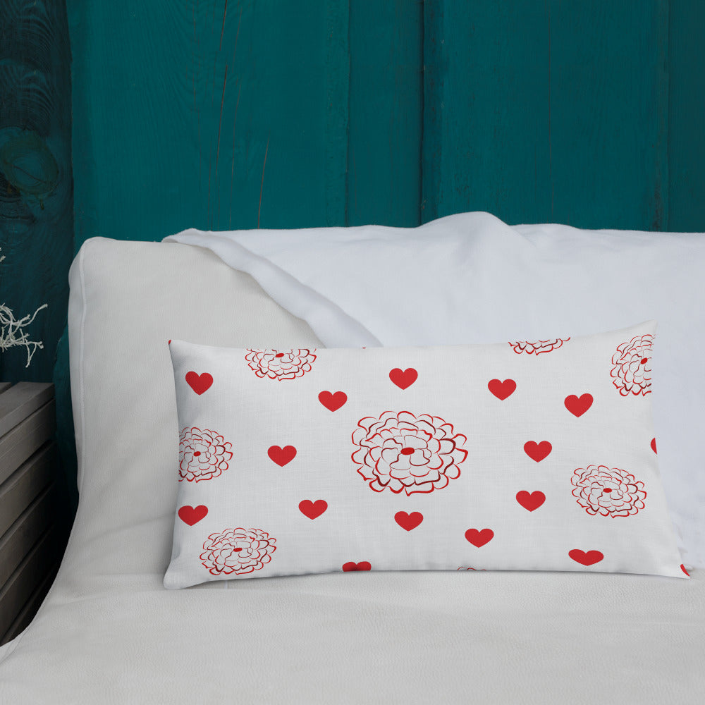 Valentine's Red Hearts and Roses Premium Pillow