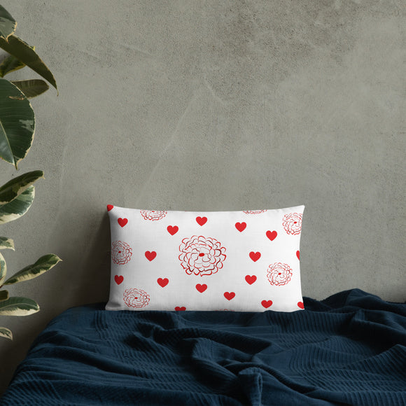 Valentine's Red Hearts and Roses Premium Pillow