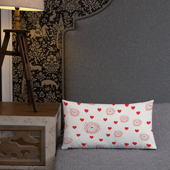 Valentine's Red Hearts and Roses Premium Pillow