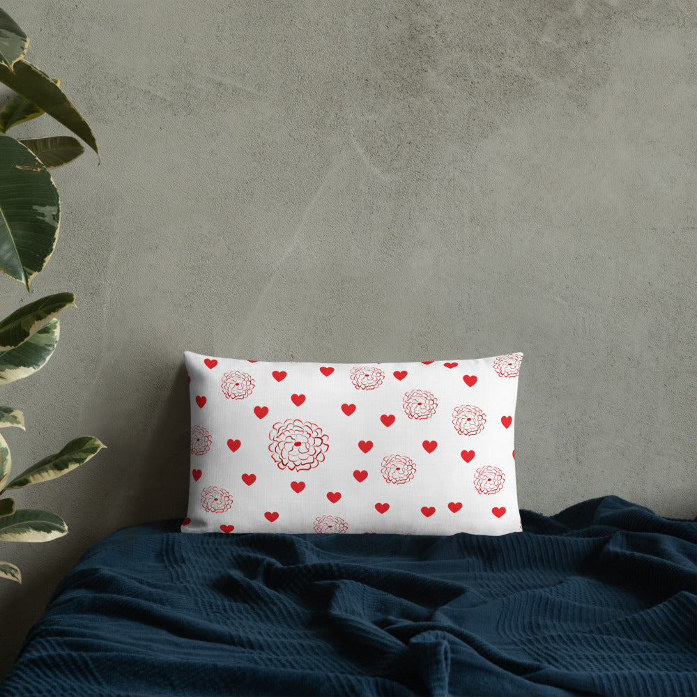 Valentine's Red Hearts and Roses Premium Pillow