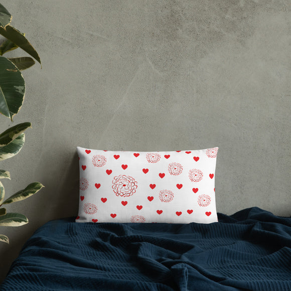 Valentine's Red Hearts and Roses Premium Pillow