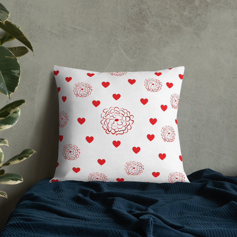 Valentine's Red Hearts and Roses Premium Pillow