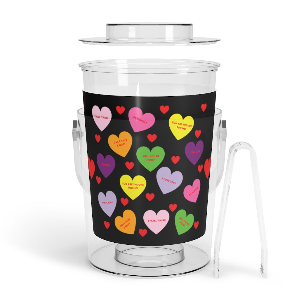 Sweet Tart Heart Black Ice Bucket with Tongs