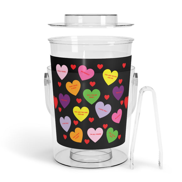 Sweet Tart Heart Black Ice Bucket with Tongs