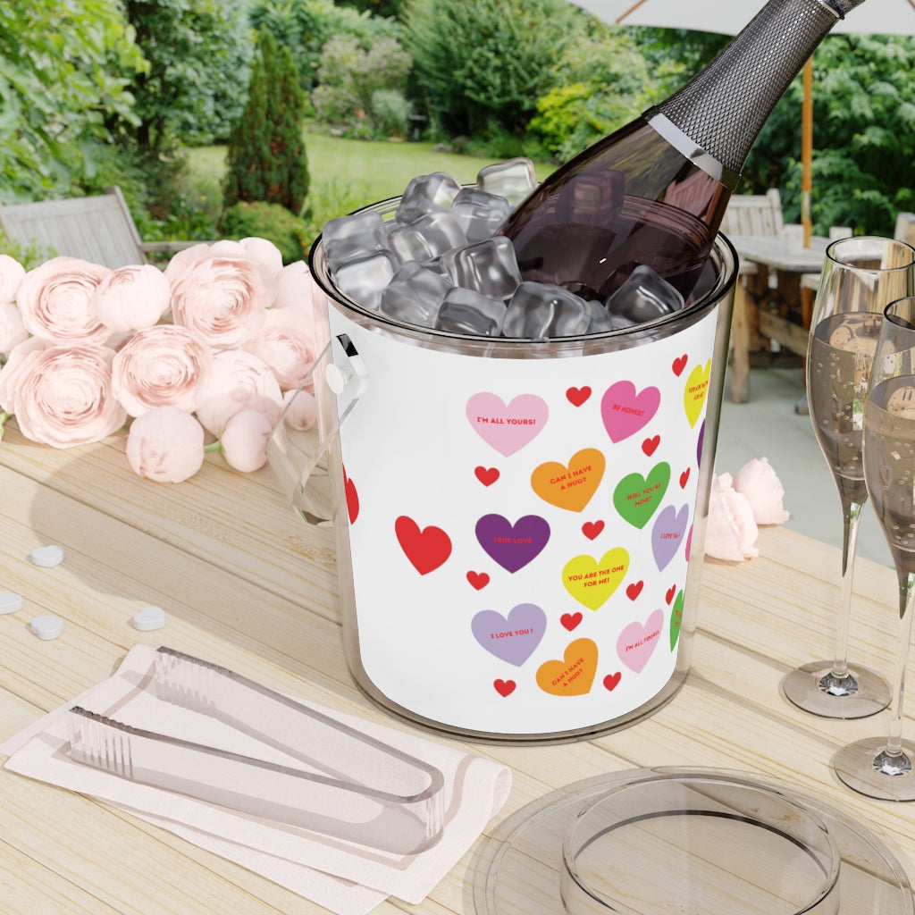 Sweet Tart Hearts White Ice Bucket with Tongs