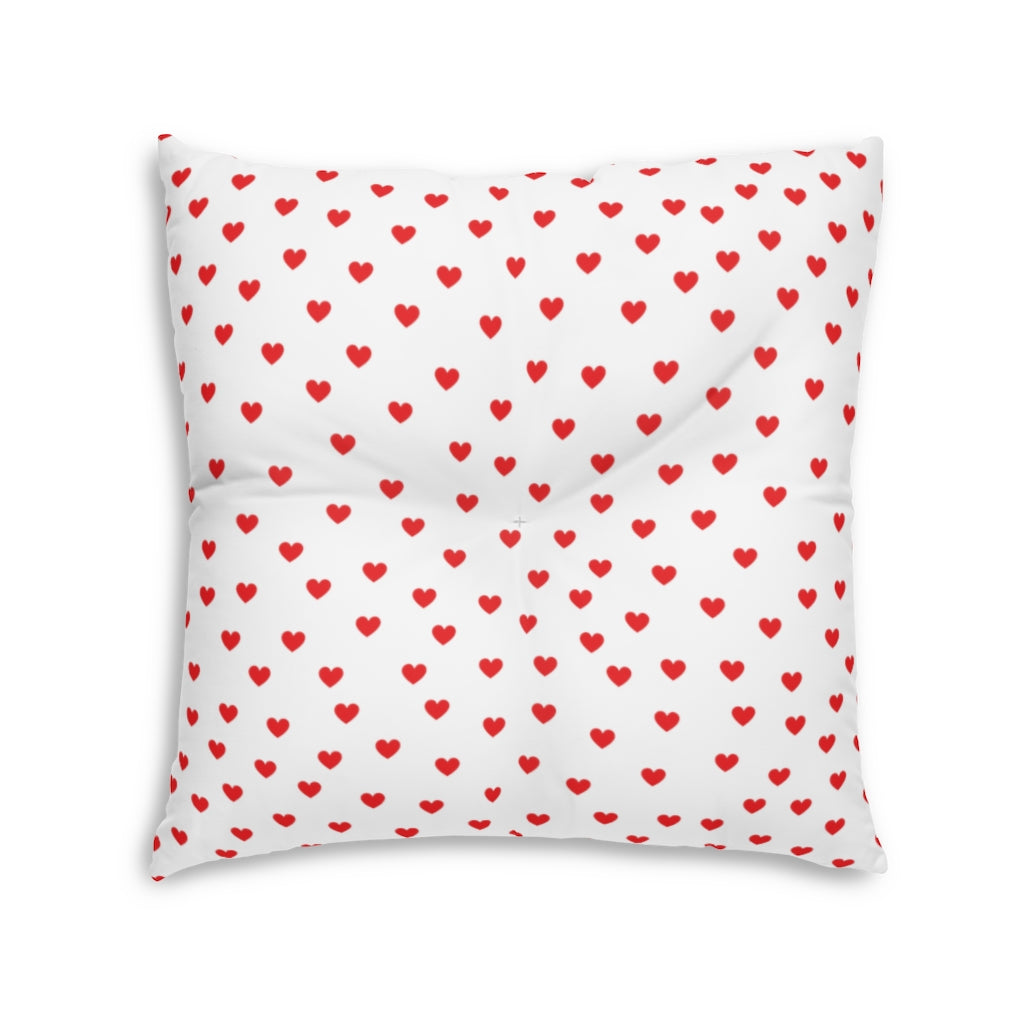 Red Hearts Tufted Square Floor Pillow