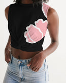 Peach Tulip Ladies Twist-Front Black Tank-1