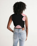 Peach Tulip Ladies Twist-Front Black Tank-5