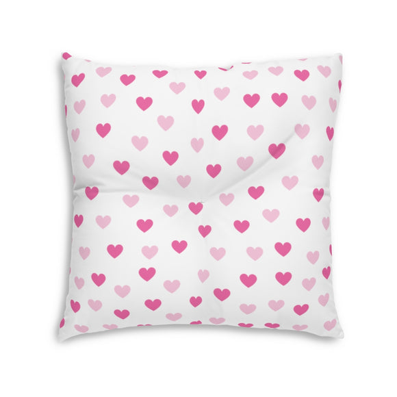 Pink Hearts Tufted Square Floor Pillow