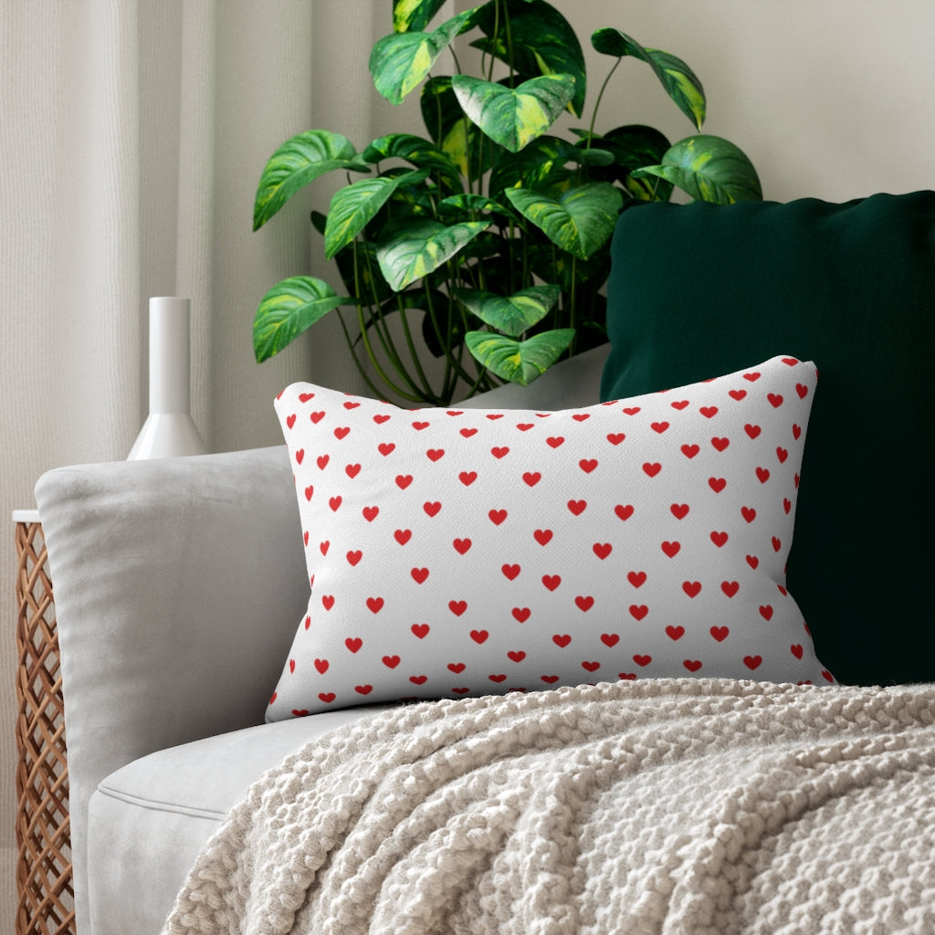 Red Hearts Spun Polyester Lumbar Pillow