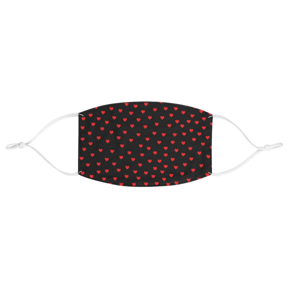 Valentine's Red Hearts Black Fabric Face Mask