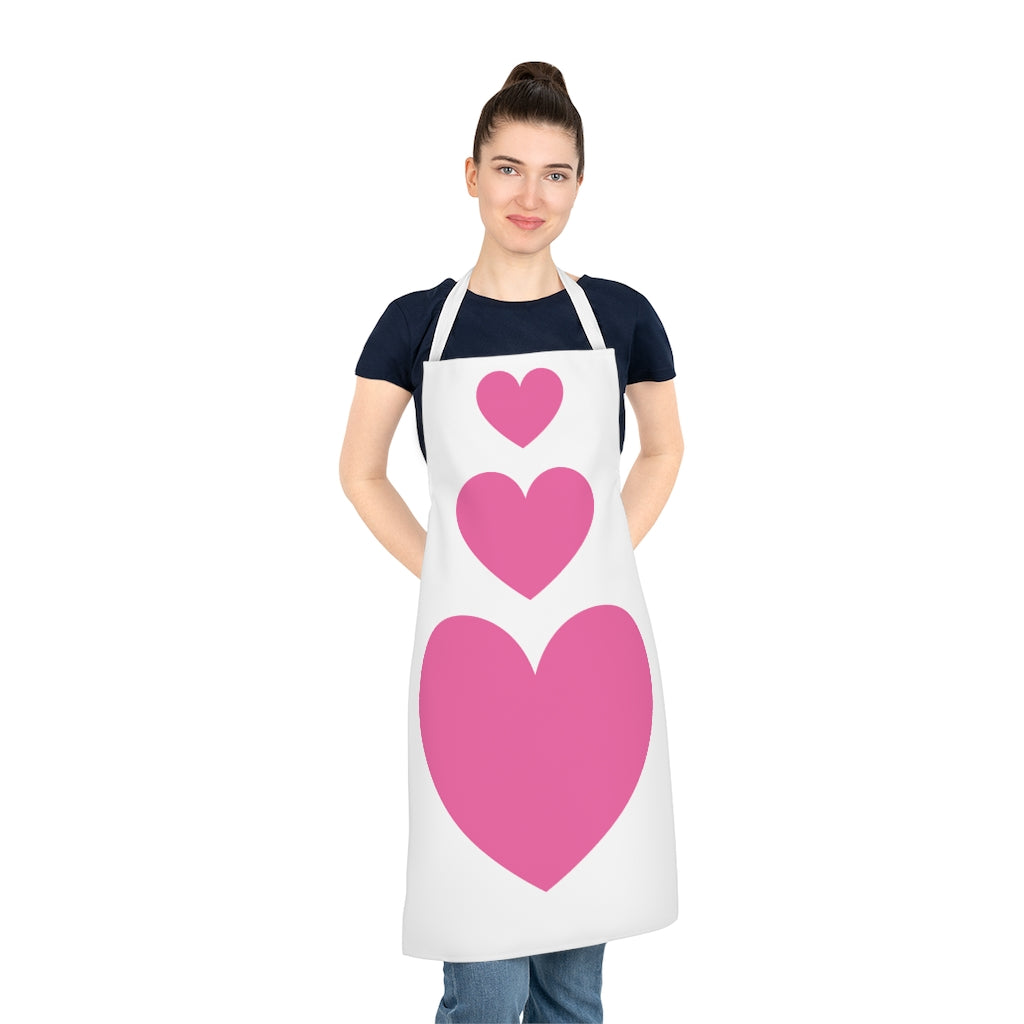 Pink Hearts White Adult Apron