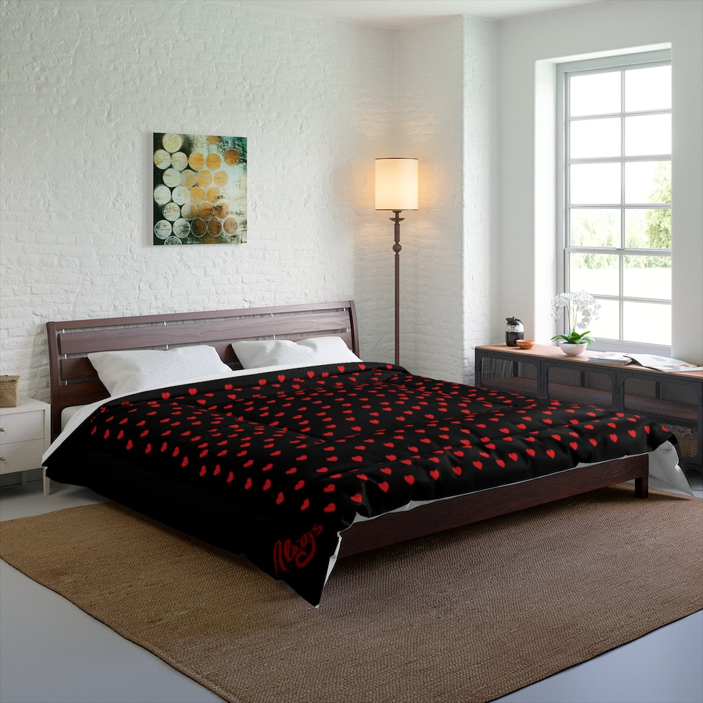 Valentine's Red Hearts Large Black Comforter