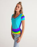 Rainbowbrite Aqua Ladies V-Neck Tee-5