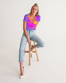 Cali Flower Ladies V-Neck Tee-6