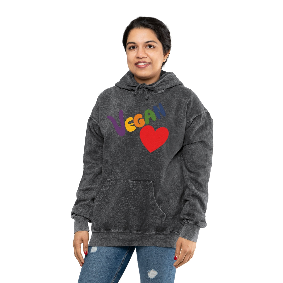 Vegan Heart Mineral Wash Ladies Hoodie