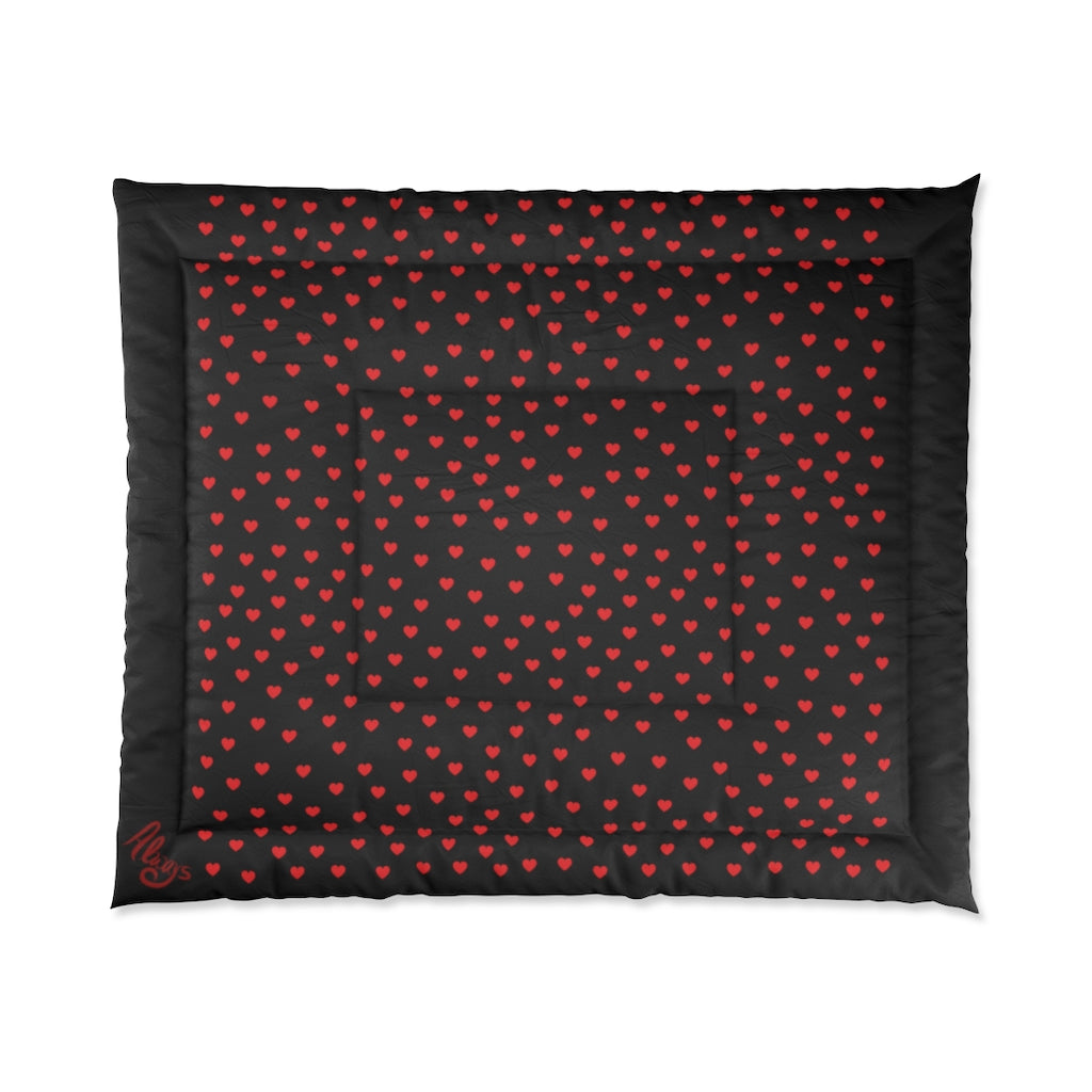 Valentine's Red Hearts Large Black Comforter - 0