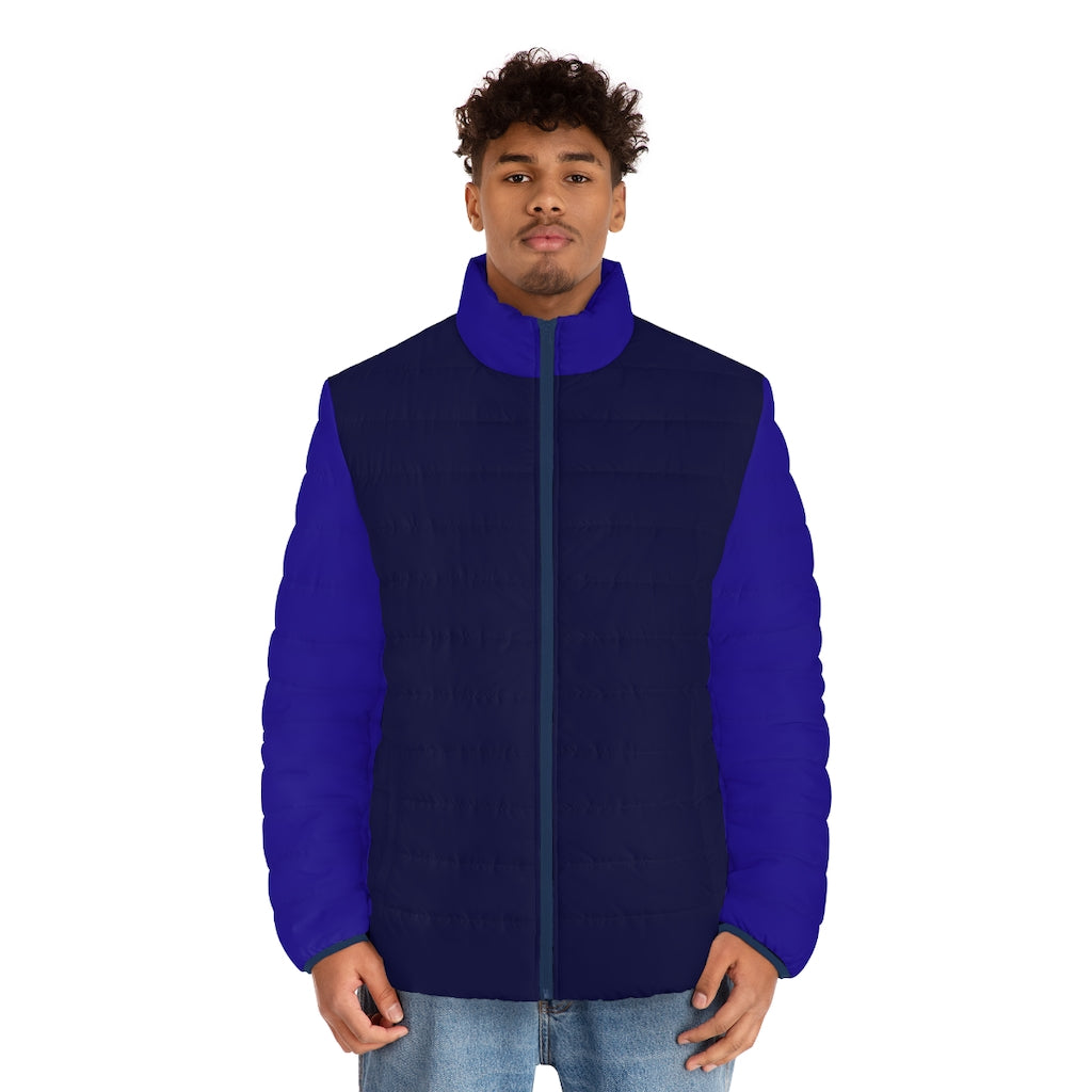 Men's Black and Blue Puffer Jacket