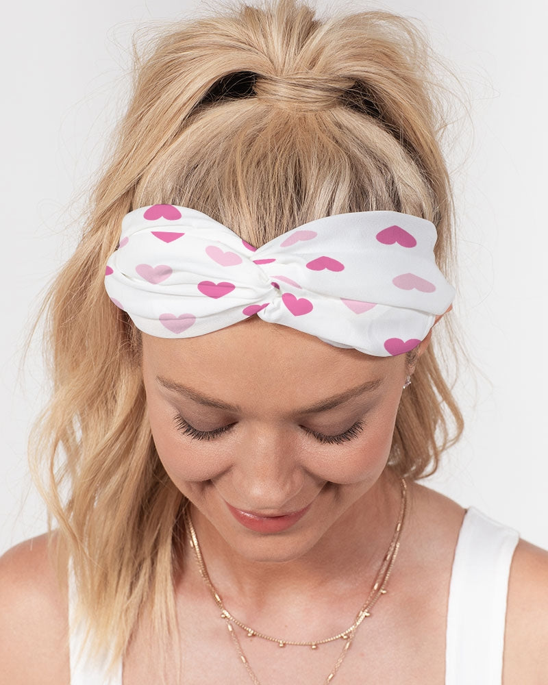 Pink Hearts Twist Knot Headband Set