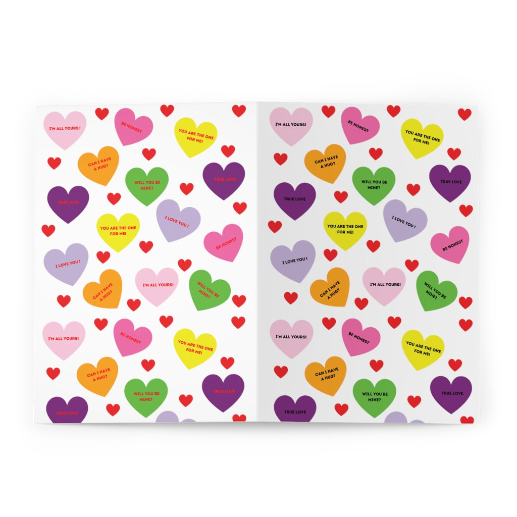 Valentine's Sweet Tart Hearts Blank Inside Greeting Cards (5 Pack)