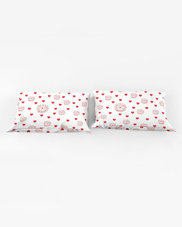 Valentine's Red Hearts and Roses Queen Pillow Case