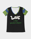 Love Is The Greatest Religion Ladies V-Neck Tee (QR CODE ON BACK FOR BRAND SUPPORTERS)-3