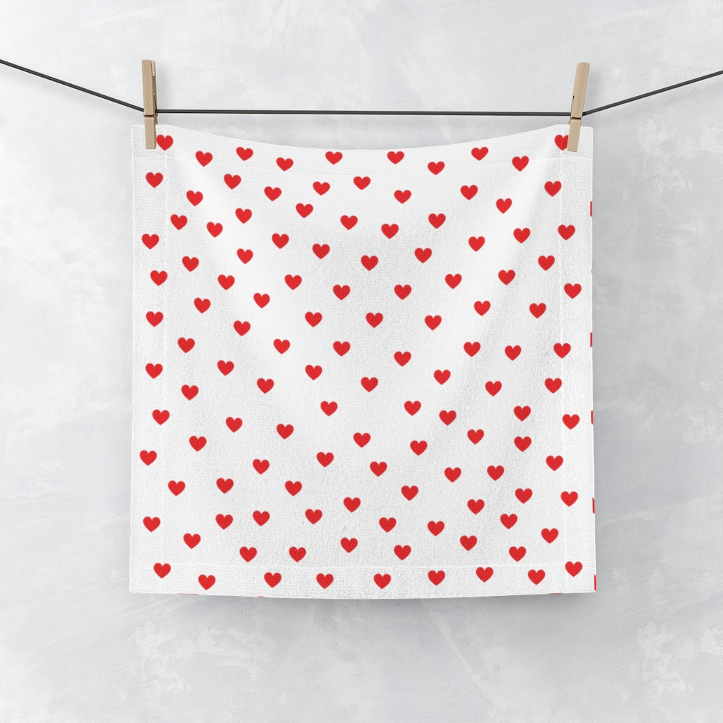 Valentine's Red Hearts Face Towel