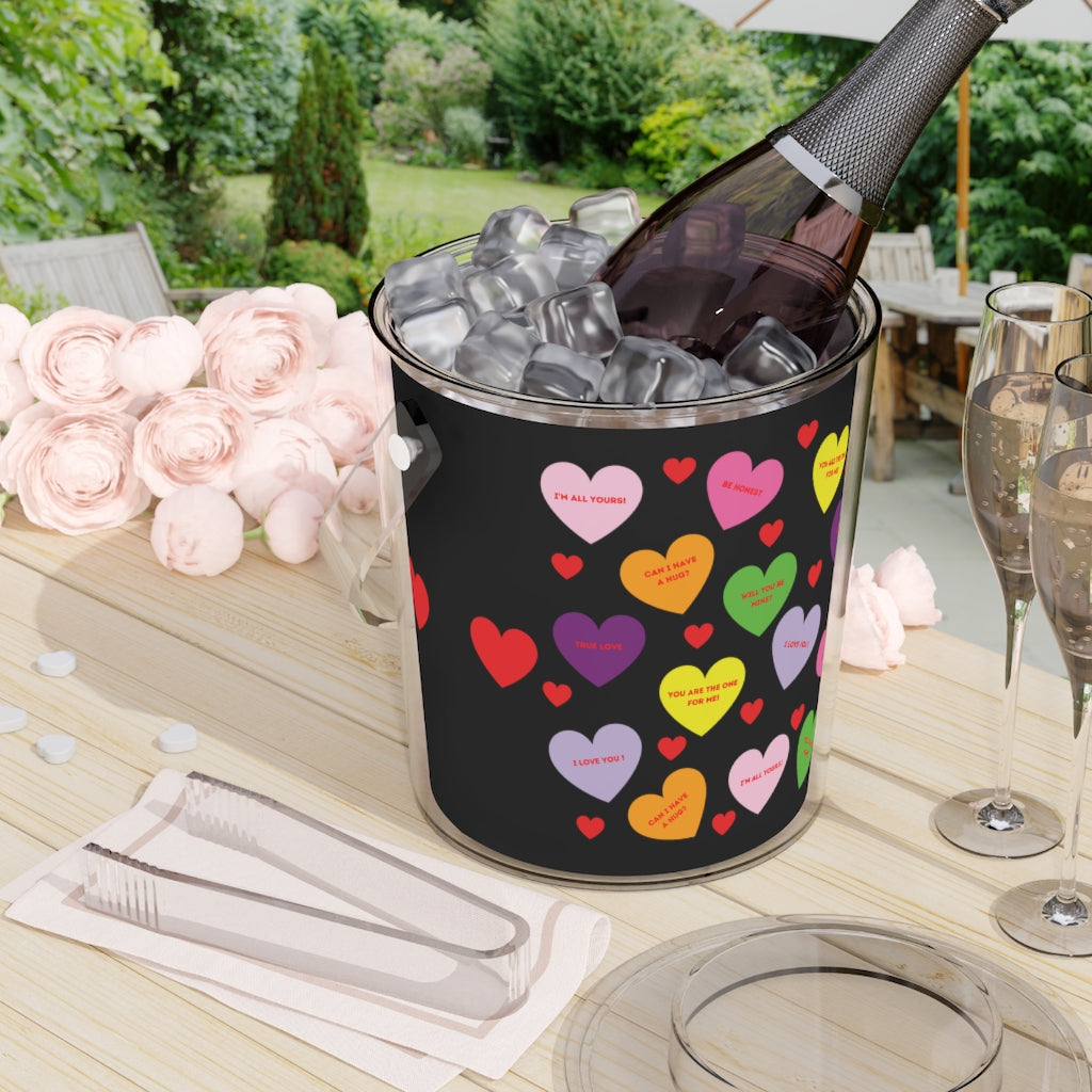 Sweet Tart Heart Black Ice Bucket with Tongs