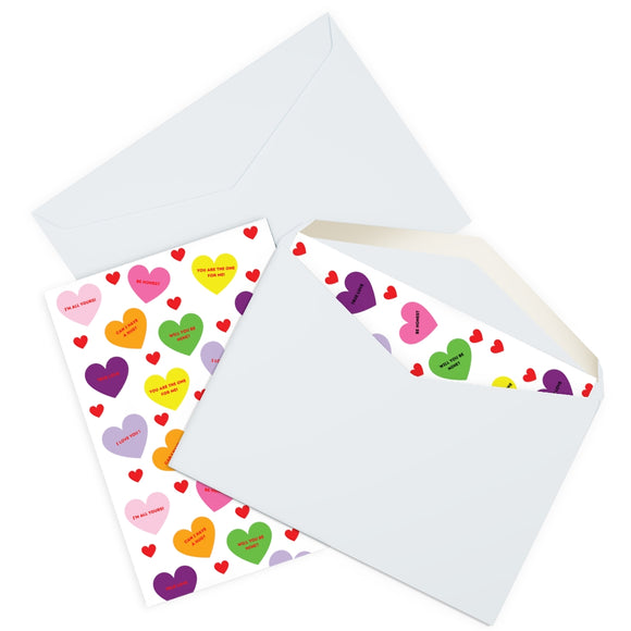 Valentine's Sweet Tart Hearts Blank Inside Greeting Cards (5 Pack)