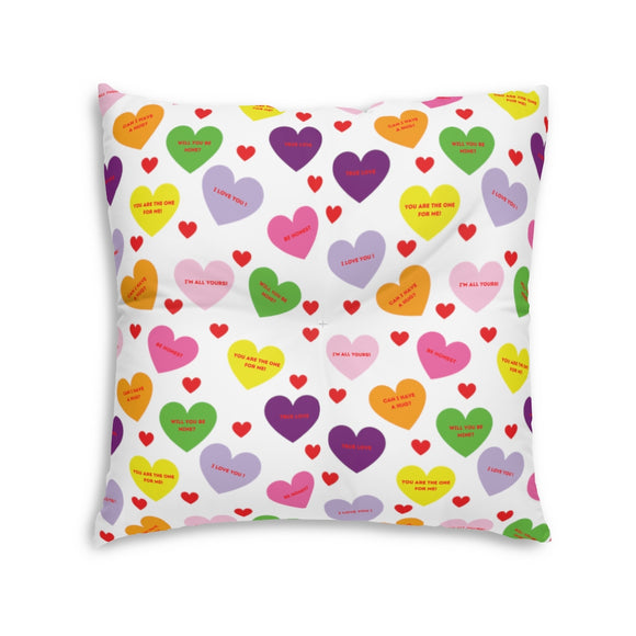 Sweet Tart Hearts Tufted Square Floor Pillow
