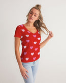 Pink Hearts Ladies V-Neck Tee-4