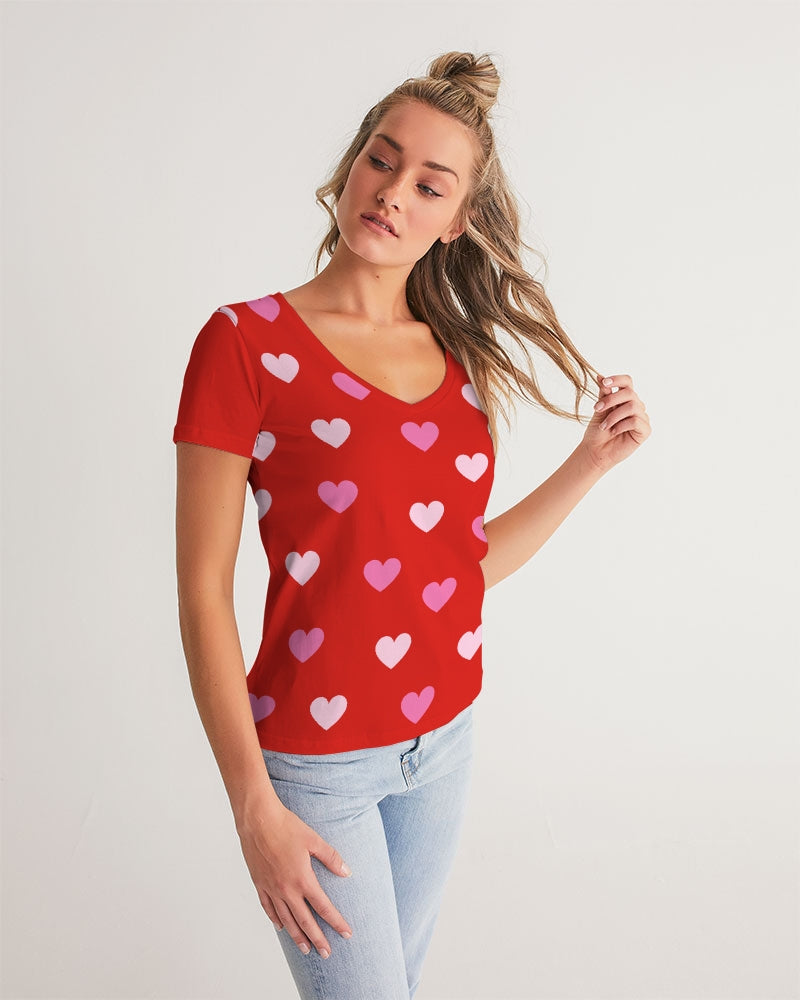 Pink Hearts Ladies V-Neck Tee