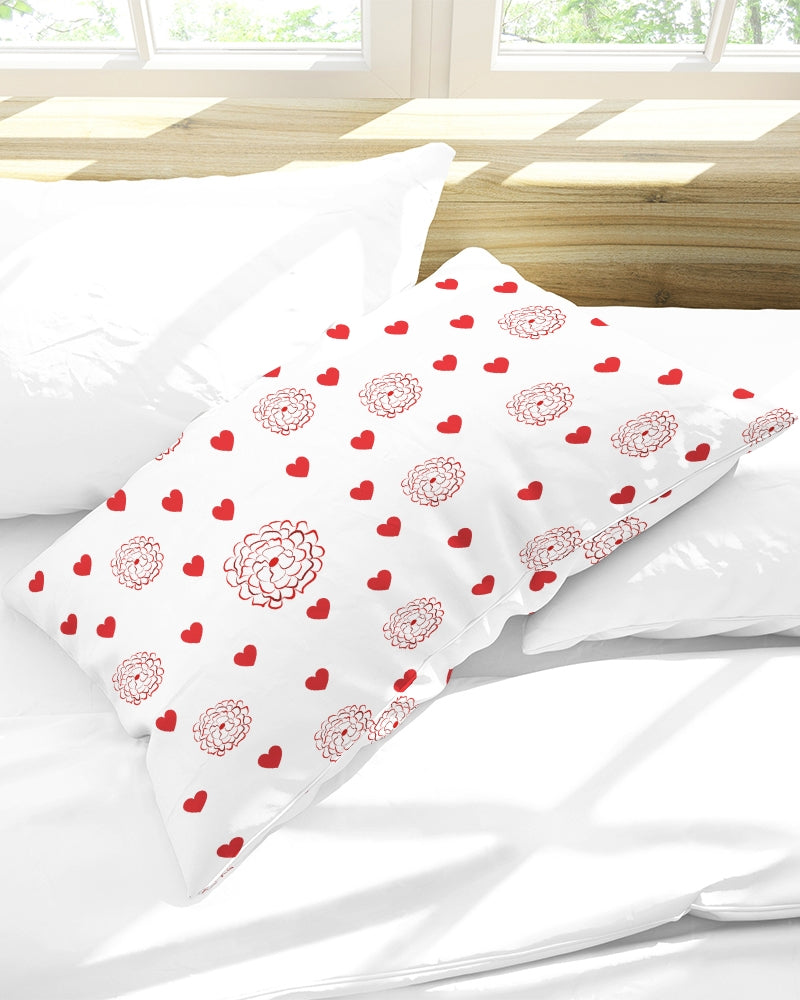 Valentine's Red Hearts and Roses Queen Pillow Case