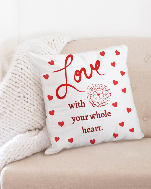 Valentine's Red Hearts (Love With Your Whole Heart)20x20 Throw Pillow Case