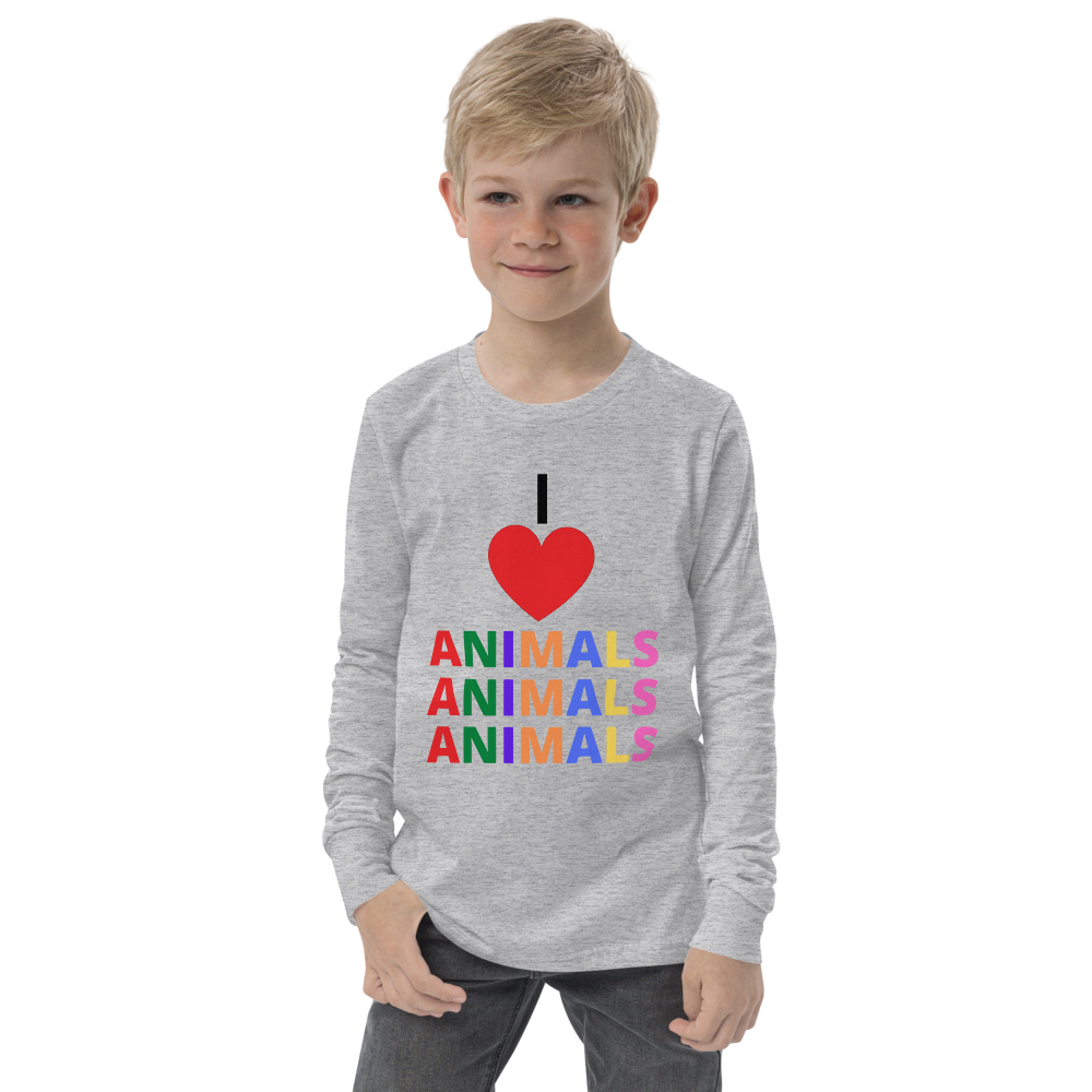 Buy athletic-heather I LOVE ANIMALS Girls Long Sleeve Tee