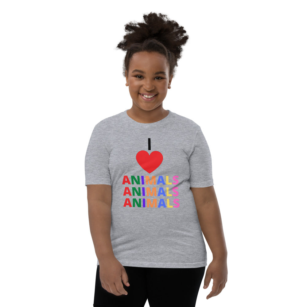 Buy athletic-heather I LOVE ANIMALS Girls Short Sleeve T-Shirt