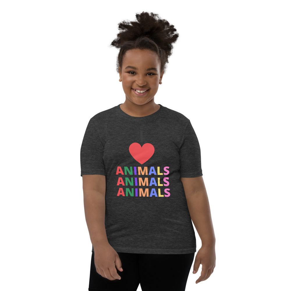 Buy dark-grey-heather I LOVE ANIMALS Girls Short Sleeve T-Shirt